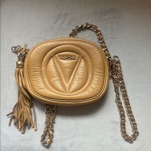 Valentino Tan Quilted Crossbody Bag with Chain Strap